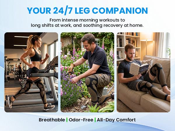 UGEM 20-30mmHg Copper Compression Sleeves for Varicose Veins & Swelling - Non-Slip Full Leg Support (Medias para Circulación y Varices)