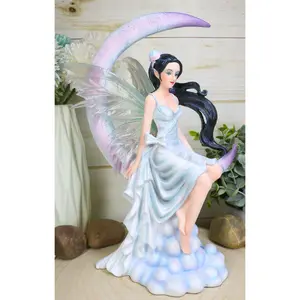 Large Celestial Crescent Moon Air Elemental Fairy Statue 11"H By Nene Thomas