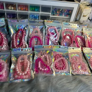 3 Set Pink Beaded Set - Includes 3 Beaded Bracelets in Pink, Beige, and Pink Beads