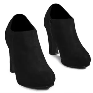 BLISSFUL STEP Round Toe Platform Block Heel Ankle Booties for Women