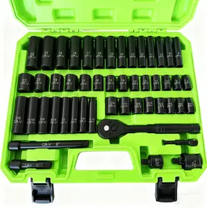 50pcs Set Standard SAE & Metric Cr-V 3/8-Inch Drive Ratchet Handle Extension Bar with Gloves Heavy Duty Hardware Professional Auto Repair Tool Complete Drive Socket Wrench Set