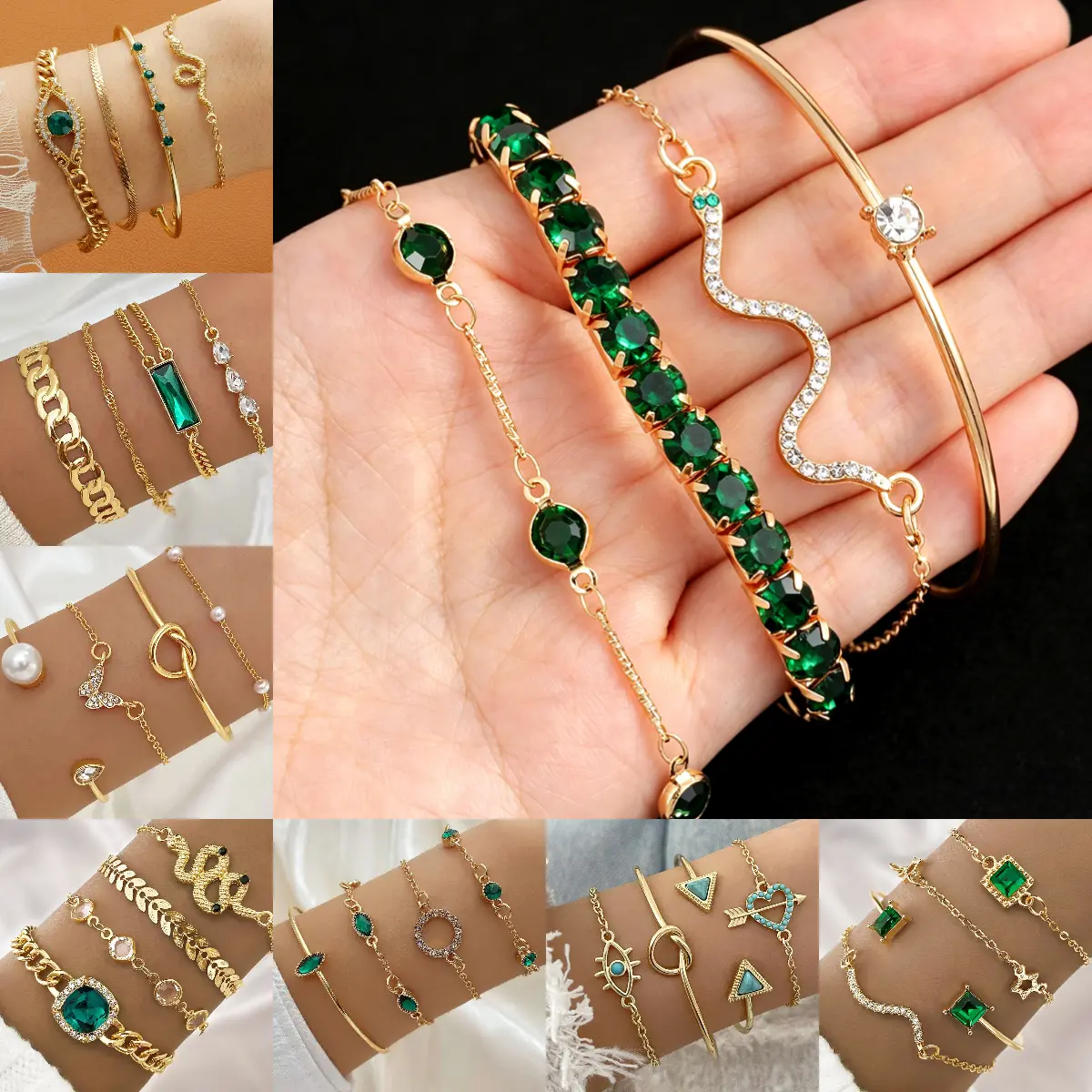 Women's 4Pcs Alloy Beaded Bracelet Set, Beach Vacation Style Acrylic Geometry Bracelet Stacks, Casual Party Wedding Gift Fashion Daily Wear Jewelry, Beaded Bracelet Stack, Geometric