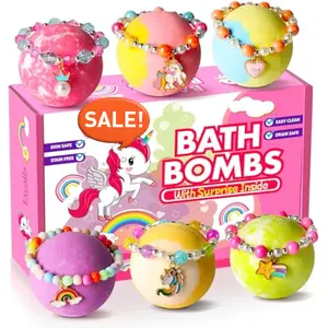 Unicorn Bath Bombs with Surprise Inside for Kids Girls, 6 Kids Bath Bombs with Jewelry Inside, Natural Bubble Bath Set for Skin Moisturizing, Birthday Christmas Easter Gifts for 4 5 6 7 8 Year Old