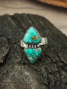 Handmade Sterling Silver Number 8 Turquoise Adjustable Ring "Signed Nizhoni"