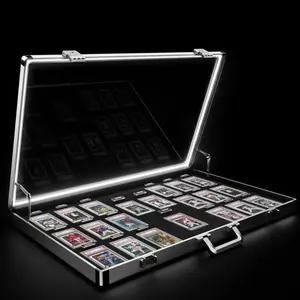 MAXUMAA 34"x22" LED Aluminum Trading Card Display Case - Lockable Professional Showcase with Integrated LED Lighting, Specialized Slots, Dust Proofing, Item Protection (21 Card Slots)