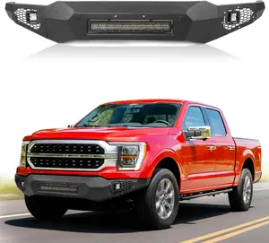 MONOKING Full-Width Front Rear Bumper for 2021 2022 2023 2024 F150 (Excl. Raptor & Lightning), Heavy Duty Carbon Steel Bumper with Winch Plate, 120W Light Bar & LED Pods, Sensor Holes