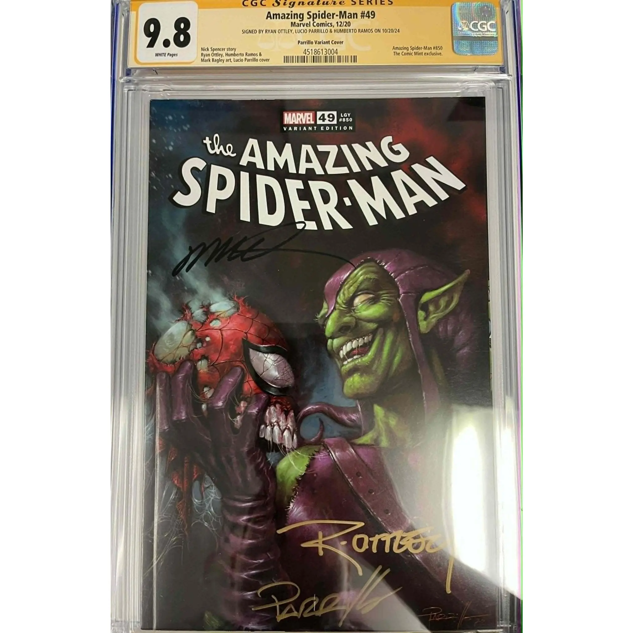 CGC 9.8 Signature Series Amazing Spider-Man #49 Signed by Ryan Ottley, Lucio Parrillo & Humberto Ramos