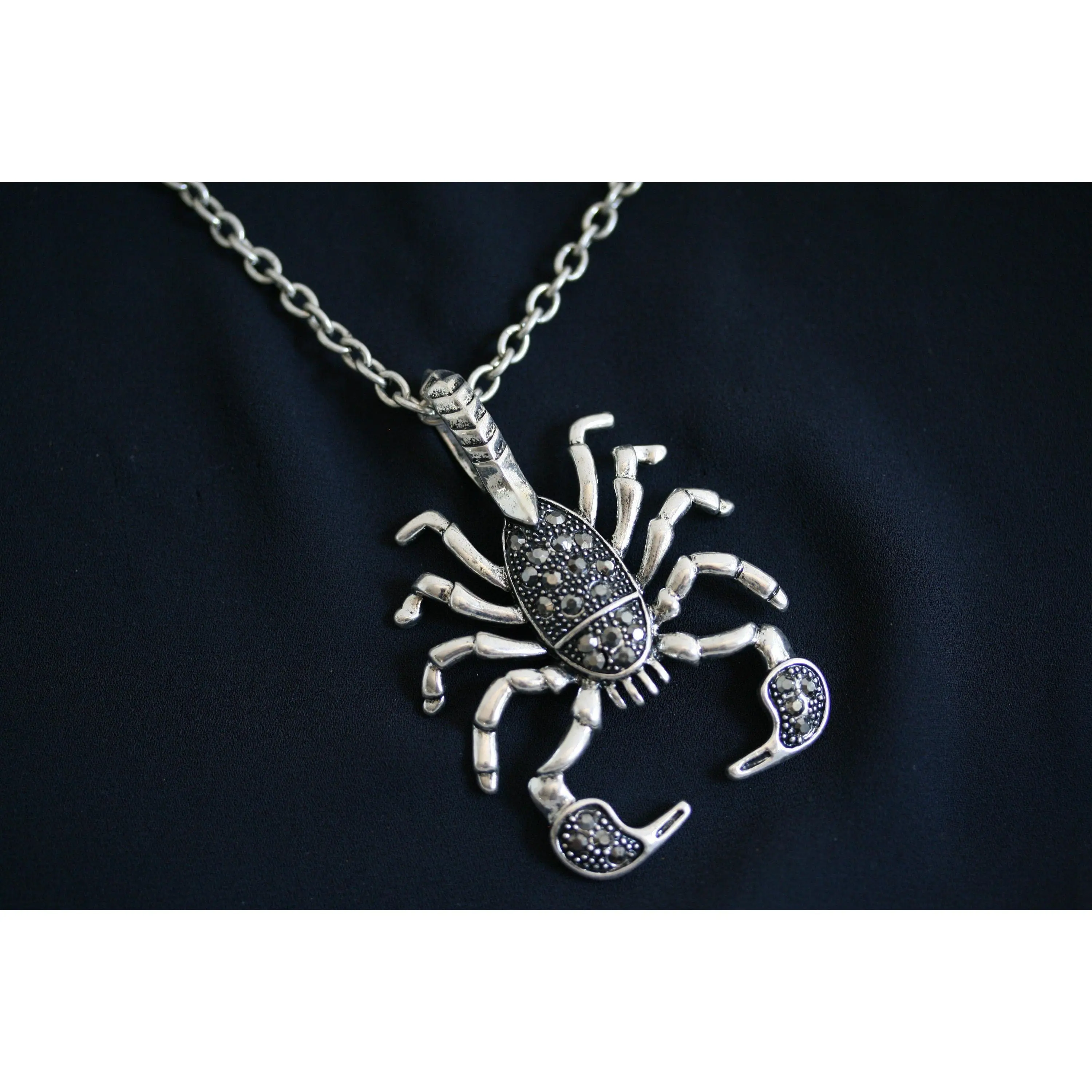 Handmade Pave Scorpion Pendant Necklace with Minimalist Silver-Tone Adjustable Chain, Unisex Scorpio Zodiac Costume Jewelry, 1-of-a-Kind Cool Gift for Halloween & Birthday