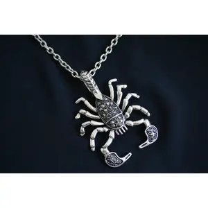 Scorpion Necklace Pendant Black Pave Sparkling Realistic Scorpion Scorpio Zodiac Silver Charm Bead Pendant  Halloween Costume Jewelry Gift