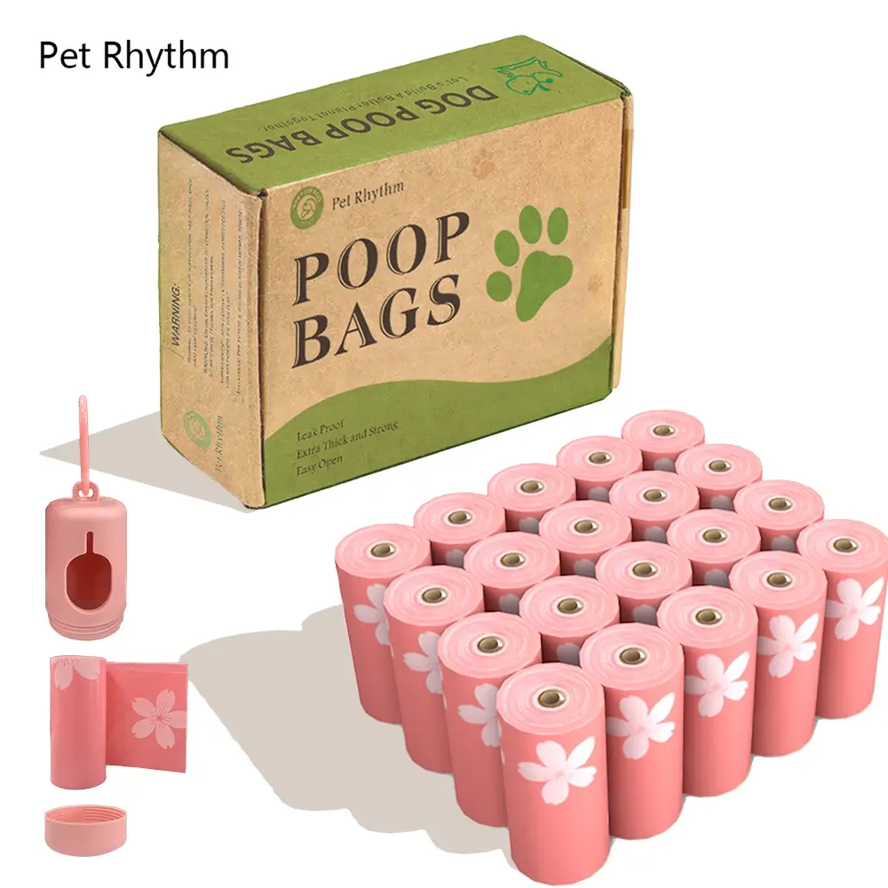 Biodegradable Dog Poop Bags, Flower Scented Pet Waste Bags Supplies, Ultra-Thick Leak-Proof Design with Dispenser, Multiple Counts Available