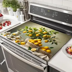 Lemon Blossom Stove Covers for Electric  Diatomite Glass Top Stove Cover Protector Heat Resistant Non Slip Cooktop Covers Pad Decorative Kitchen Mat for Countertops and Sinks Kitchen Decorative Placemat