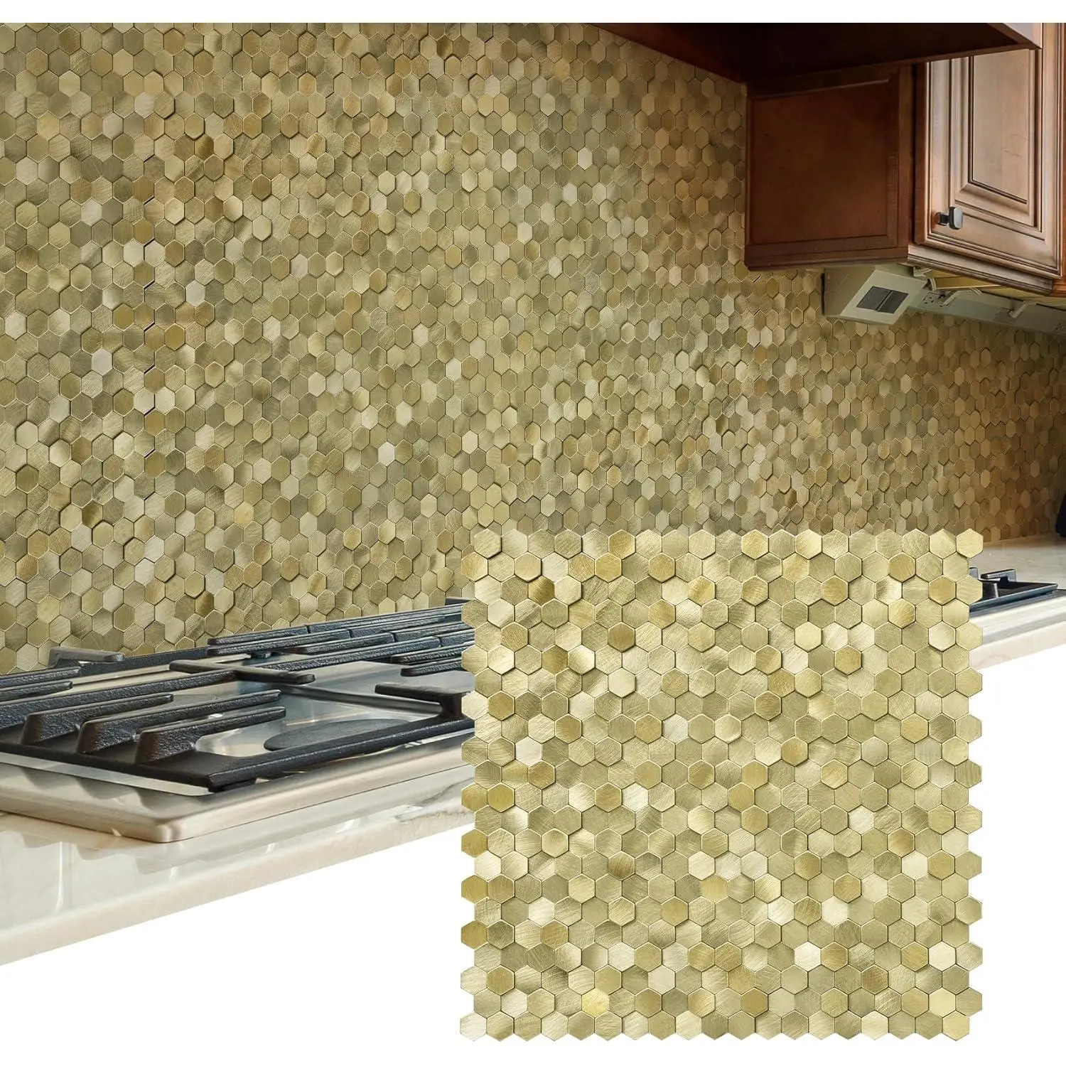 Peel and Stick Backsplash Tiles, Stick  Mosaic Self Adhesive Tiles,  Hexagon Backsplash for Kitchen Bathroom Fireplace  (8PCS, )