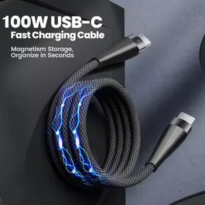 Magnetic USB-C Car Charging Cable, Auto Self-Organizing & Tangle-Free Design, 100W Fast Charge Type-C Cable
