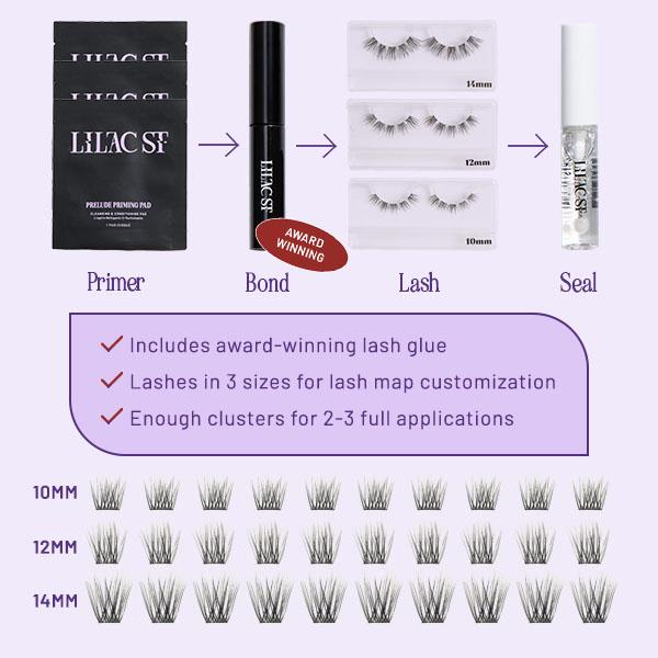 Lilac St. DIY Lash Extensions Eternal Cluster Lash Kit  – Originals, Midnight & Prism Styles – 30 Individual Natural Lash Clusters, Bond & Seal Applicator, for At-Home Longwear Lash Extensions Eyelashes Makeup