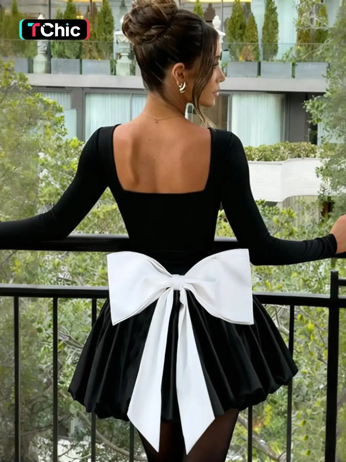 Elegant Bow Long Sleeve Dress, Chic Women's Fashionable Party Gown, Formal Wear, Comfortable & Stylish Design, Perfect for Special Occasions, Fit