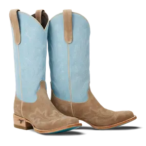 Saratoga Square Boot - Latte Suede and Powder Blue