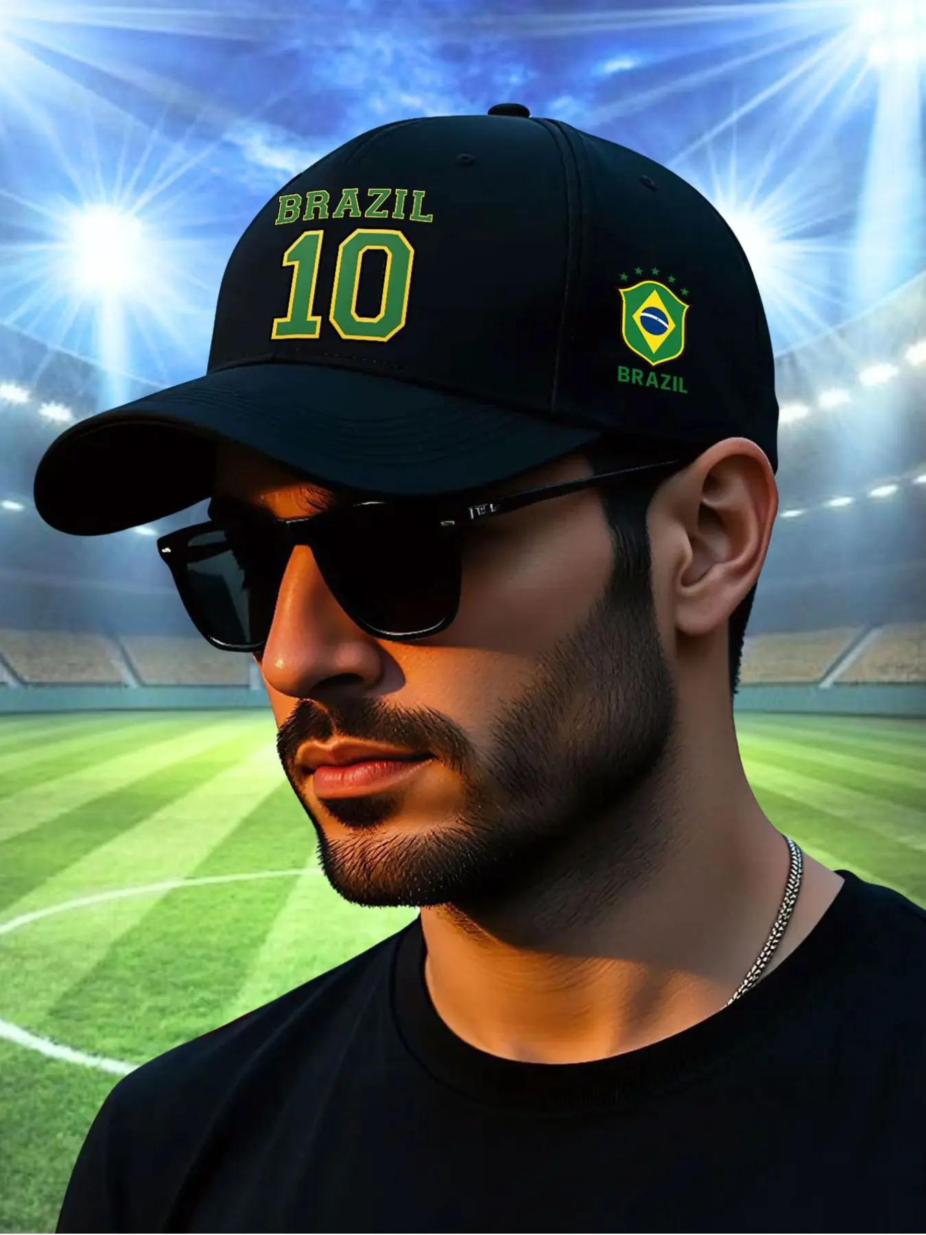 Brazil No. 10 Football Theme Graphic Baseball Cap, Adjustable Trendy Street Style Hat, Casual Hat, Loose-Fit Hip-Hop Cap, Gift Ready, Perfect Gift for Friends