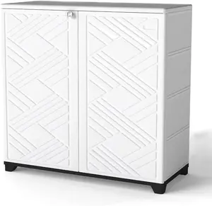 White Diamond-Shaped Resin Outdoor Cabinet, 34x15x34in - Space-Saving Hallway Cupboard for Balcony Corner & Entrance Organization