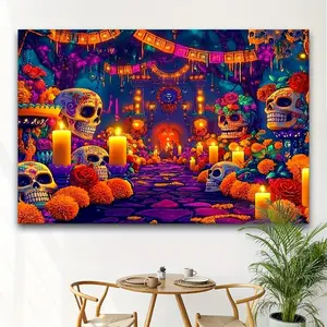1pc 100% Polyester 75g Day of the Dead Backdrop Tapestry - Easy-Setup Home Decor for Mexican Fiesta, Halloween Parties - Home Supplies Room Accessory