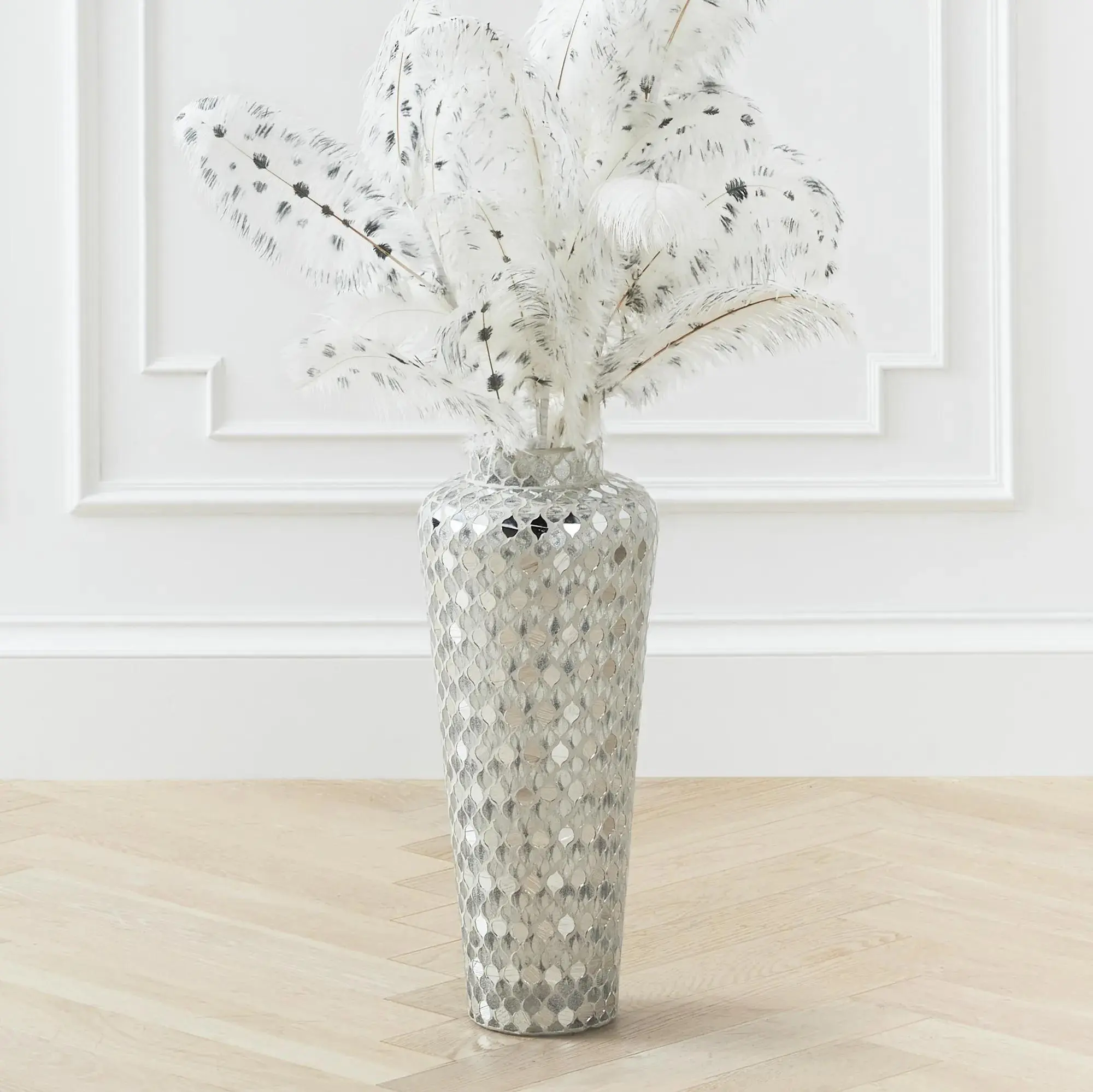 Z Gallerie Fez Vase with Mirror and Clear Tiles Vintage Room Decor Flowers Decorative Set 10" Diameter x 24"H Glass Home Decoration Living Room Plant Vase Ornaments