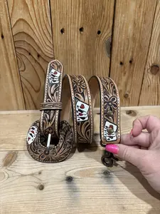 Adjustable ACES Tooled Leather Purse Strap!