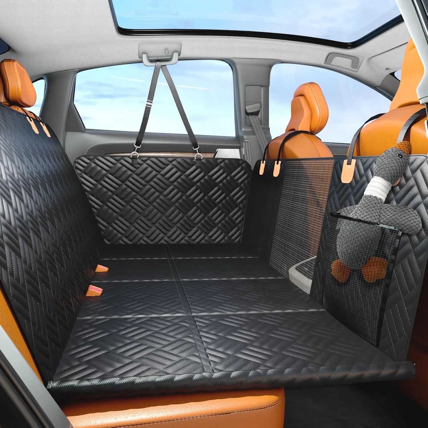 Dog Car Seat Cover for Back Seat, Hard Bottom Back Seat Extender for Dogs,car seat cover,dog car seat,dog hammock for car ,car seat protector,dog seat cover for back seat-Supports 400lbs, Dog Hammock for Car SUV and Trucks window mesh sedan