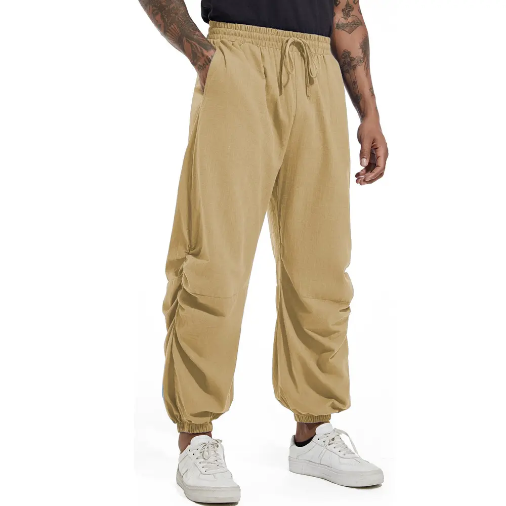 Mens Cotton Linen Drawstring Pants Elastic Waist Casual Jogger Yoga Pants