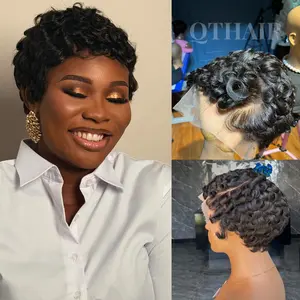 [$39 Live only] Pre Order QTHAIR 13x4 HD Lace Pixie Cut Wigs Human Hair for Black Women Short Pin Curls Wig 13x4 Lace Frontal Short wig Lightweight Pre-Plucked Brazilian Virgin Human Hair Layered Pixie Wig