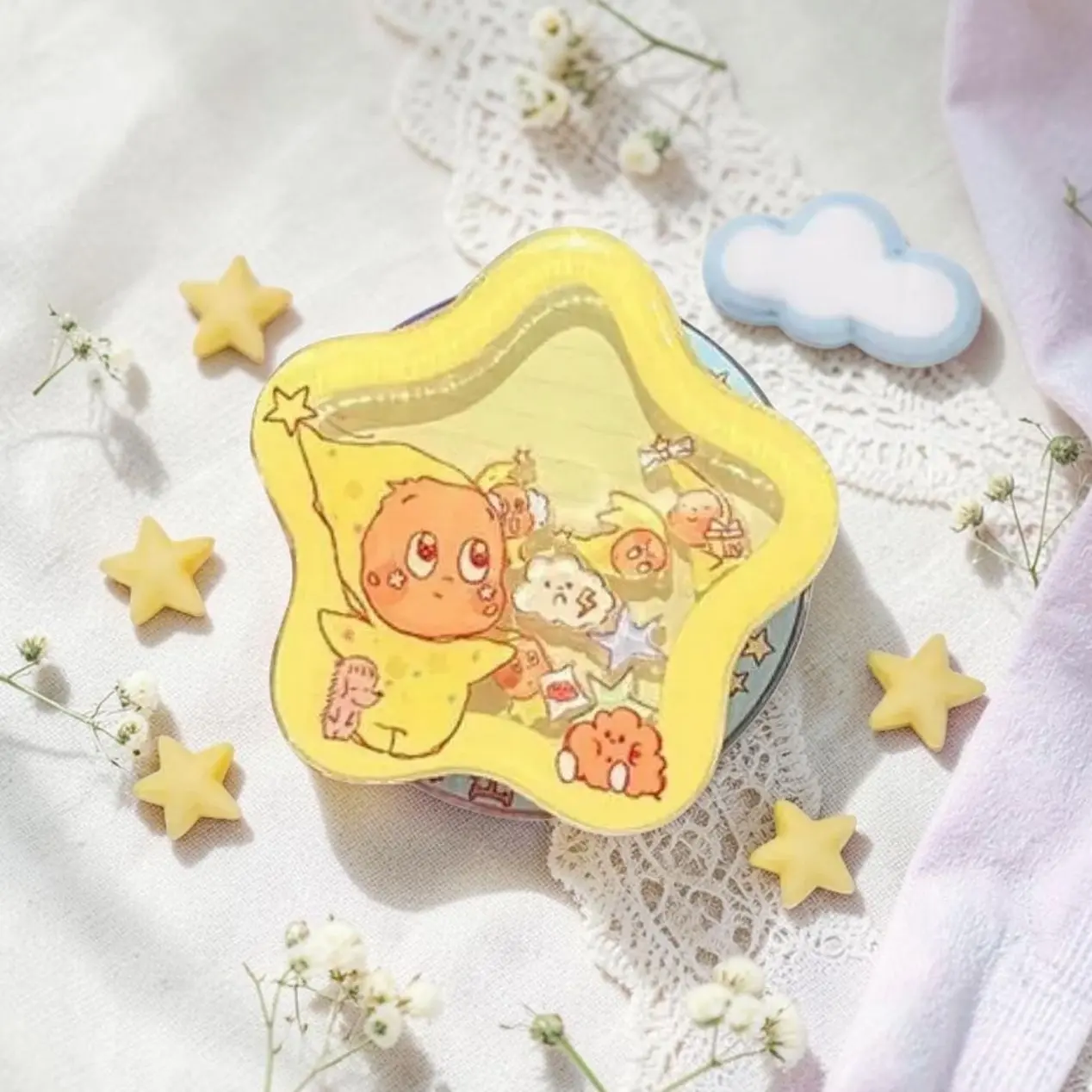 Cute Yellow Star Phone Grip Shaker | Pastel Kawaii Star Baby Phone Holder Aesthetic Gift