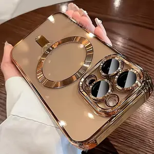 Luxury Magnetic Wireless Charging Electroplated Transparent Phone Case, Full Lens Cover, Ultra-thin Soft TPU Shockproof Transparent Case with Camera Lens Protective Film, Suitable for iPhone17 Pro Max 17 Air  16 15 14 13 12 11 Pro Max Plus