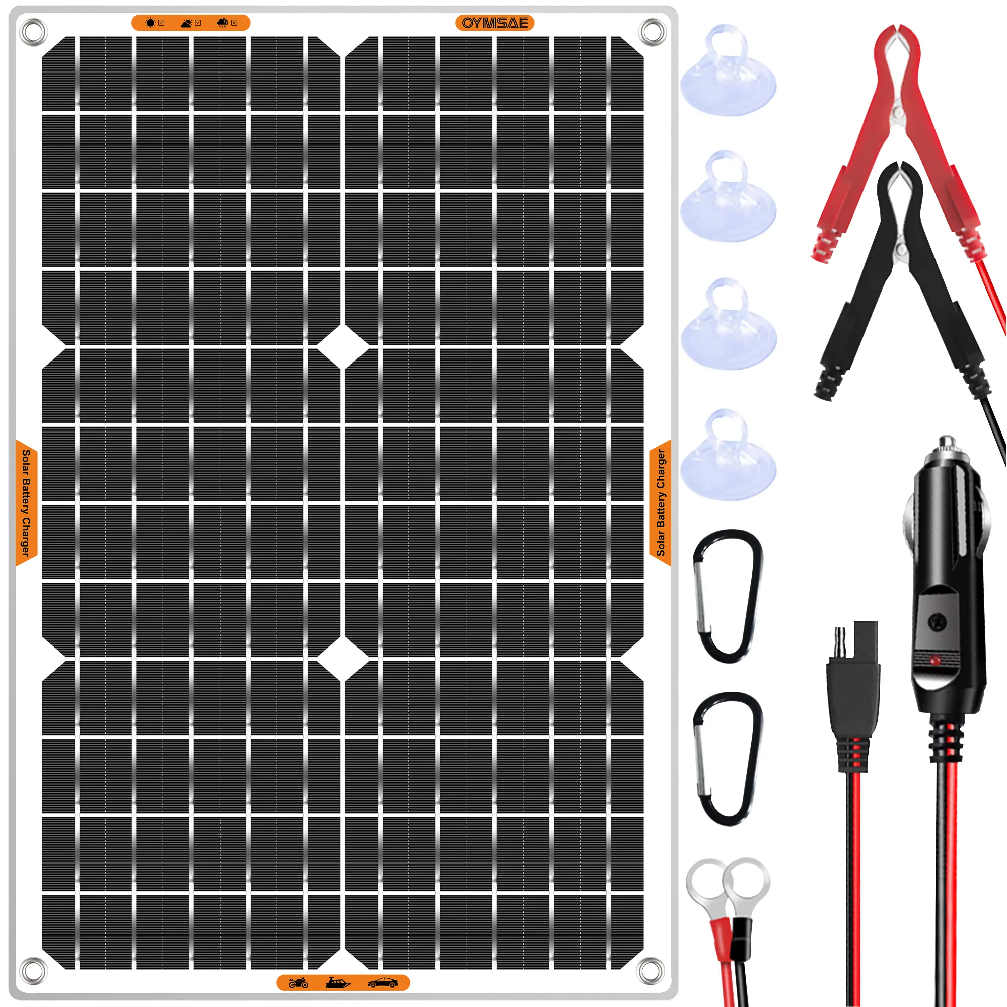 OYMSAE 30W 12V Solar Battery Charger Waterproof Solar Battery Maintainer,Portable Solar Panel Charger with Upgraded MPPT Controller for Car, Motorcycle, Boat, Marine, RV, Trailer, Tractor,Truck, etc