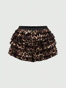 Grunge Punk Y2K Gyaru Leopard Print High-Low Layered Ruffle Hem Low Rise Mini Shorts, School