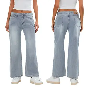 Women's Low Rise Washed Jeans, Fashion Wide Leg Loose Denim Pants, Baggy Trousers with Pockets, Lady Basic Minimalist Comfortable Baggy Jeans, Ladies Clothes for Daily Wear