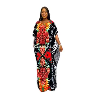 2025 New Style Fashion Loose Breathable Cotton Ethnic Print African Summer Plus Size Women Traditional Wear Maxi Dress