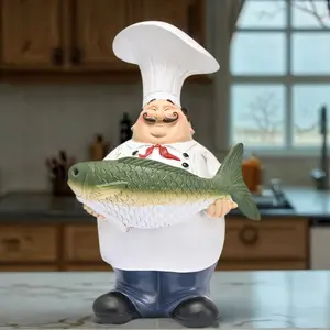 European-style Chef Holding Fish Resin Figurine Traditional Kitchen Decor for Home Restaurant Coffee Shop Ornaments mannequin head figurines loved ones