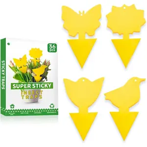36 Pcs Classic Sticky Traps for Fungus Gnat (Plants), Fruit Fly, Whitefly, and Fly, Yellow Sticky Insect Catcher Traps for Indoor/Outdoor, Kitchen, and Plants, High-End Glue, Non-Toxic, 4 Shapes