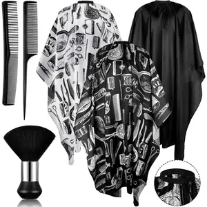 Set of 6/5/3 Professional Salon Barber Capes Kit,Waterproof Hair Cutting Capes with Neck Duster and Combs Brush with Adjustable Snap Closure for Women Men Hair Stylist,Halloween Christmas Party Gifts,Home Supplies