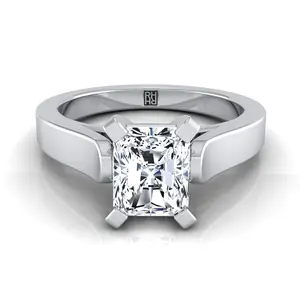 Cathedral Squared Edge Solitaire Radiant Engagement Ring Setting in Platinum