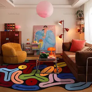 Memphis Style Abstract Colorful Carpet, Vintage Bauhaus Design, Pet Friendly Non-Slip Rug, Modern Abstract Rug, Soft Plush Washable Foldable Mat
