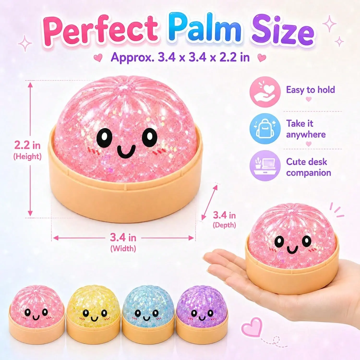 1pc (Random Color) Mini Glitter Face Squishy Stress Balls, Mini Glitter Cartoon Face Squeeze Balls, Multi-Color Transparent Sequin Soft Rubber Oil-Filled Stress Relief Balls, Party Favors, Pocket Portable Stretch Toys