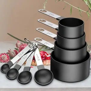 Measuring cup and spoon set, stainless steel handle nested measuring cup for measuring dry and liquid ingredients, small teaspoon with plastic head