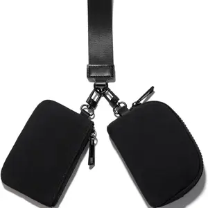Mini Zip Around Wristlet Wallets Small Portable Dual Pouch Detachable Coin Purse Pocket Gifts for Women Travel Sports Outdoors Black Black