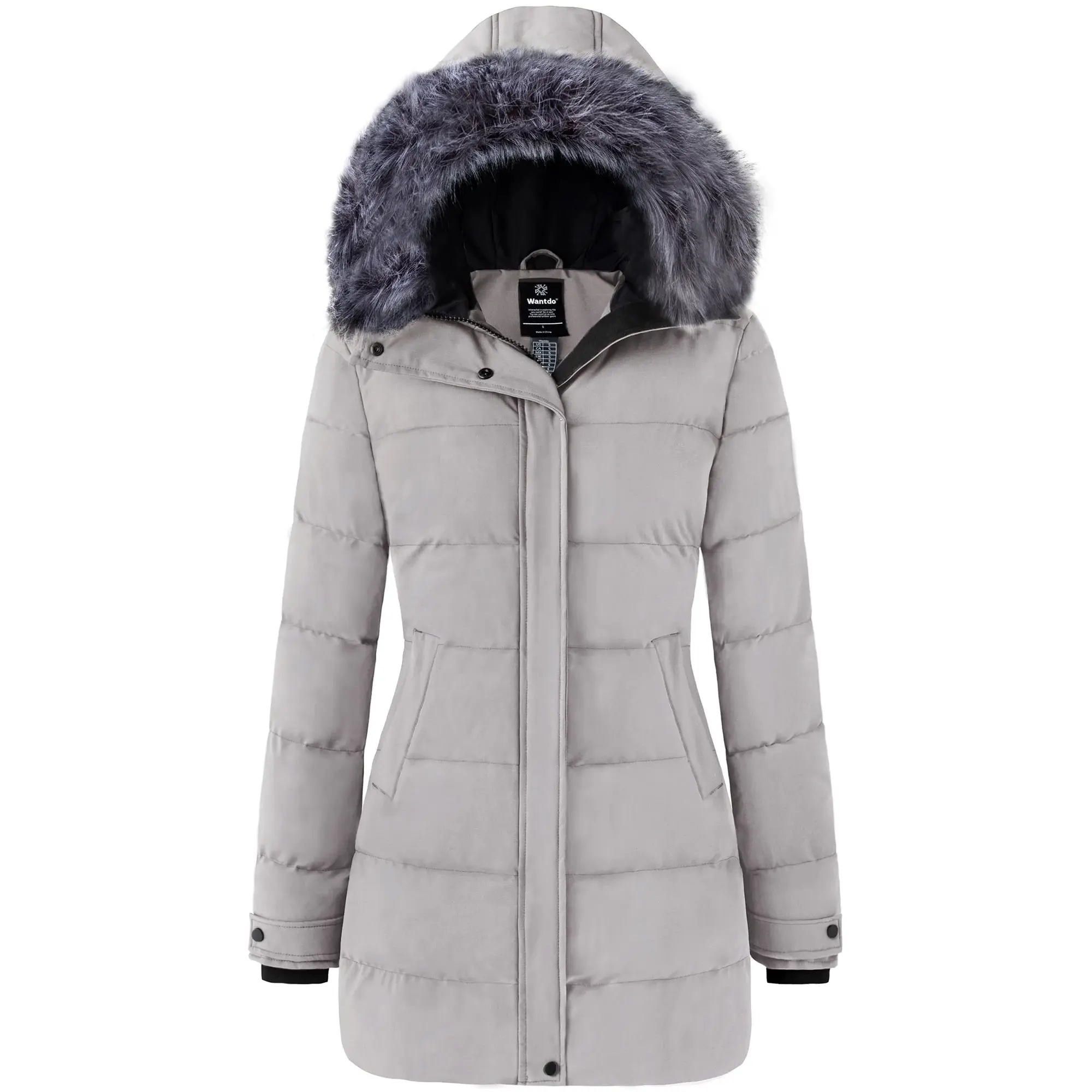 Wantdo Women'S Winter Coat Hooded Puffer Jacket Insulated Windbreaker Jacket Gray L Wantdo