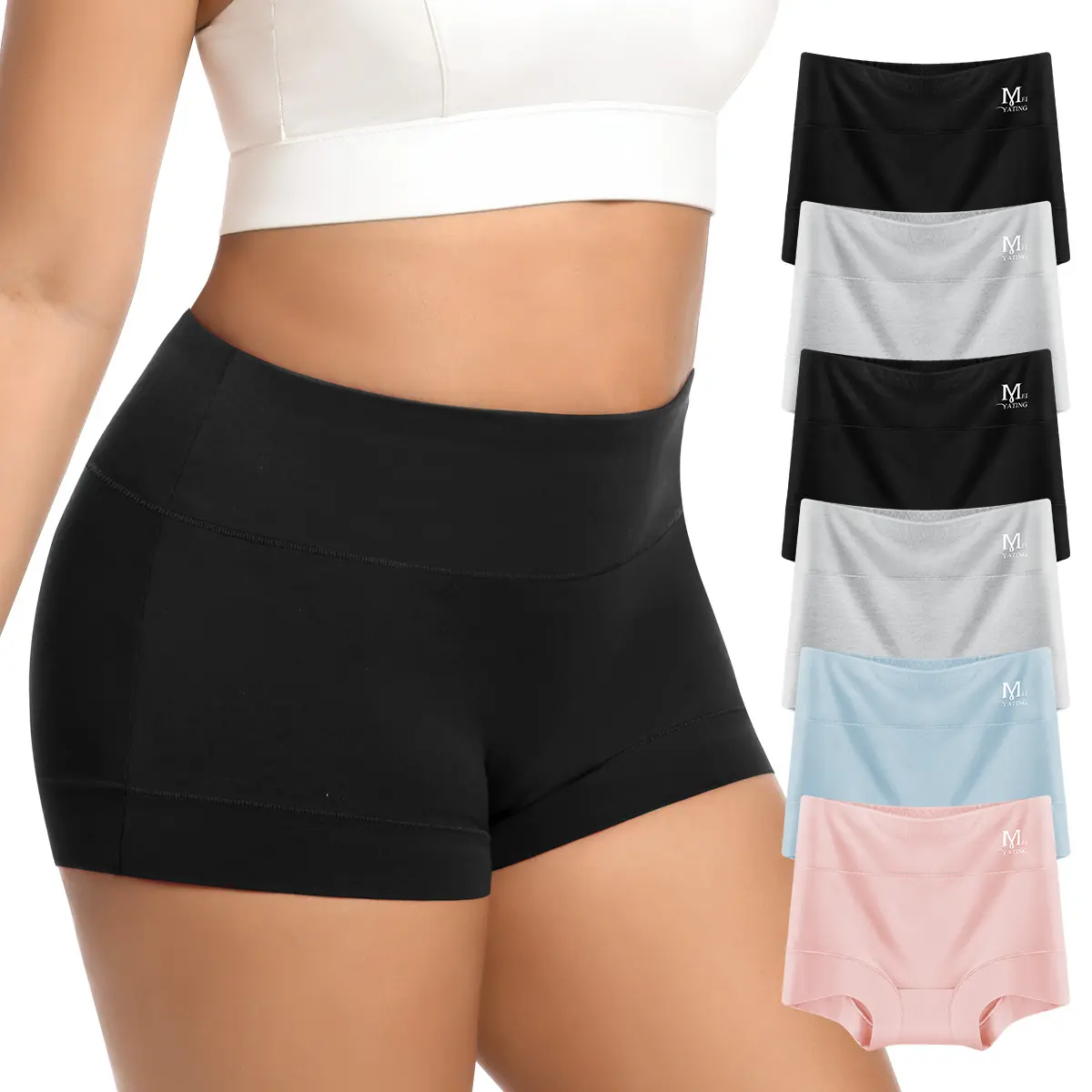 Morelect 8-Pack Women's High-Rise Cotton Boyshorts, Soft Seamless No-Show Panties with Tummy Control, Breathable Underwear, Minimalist