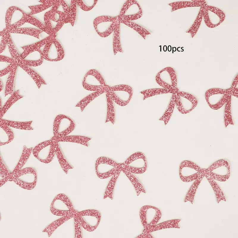 100 Pack Bow Table Decoration Decorating Glitter Cut Out for Parties, Colorful Confetti for Bridal Showers, Engagements and Birthday Celebrations, Party Supplies