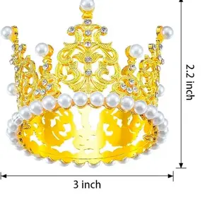 Golden Crown for Bouquets 2.2 inch x 3 inch with Faux Pearls and Rhinestones for Elegant Arrangements