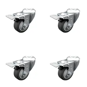 212 MAIN Service Caster SCC-SSSSBHTTL20S314-TPRB-4, Stainless Steel Swivel Bolt Hole Caster with 3x1.25 in. Gray Thermoplastic Rubber Furniture Moving Lockable Wheels - Set of 4, Furniture Moving Wheel