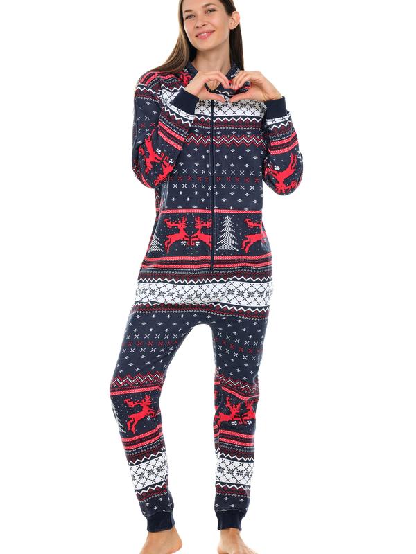 SKYLINEWEARS Women's  Xmas Adult Onesie Hooded Jumpsuit with Kangaroo Pockets & Zipper Pockets Machine Washable Pajama Playsuit