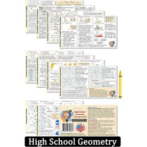 High School Geometry Concept Cards || 4x7.11 inches, Set of 11 || Cheat Sheet, Quickstudy