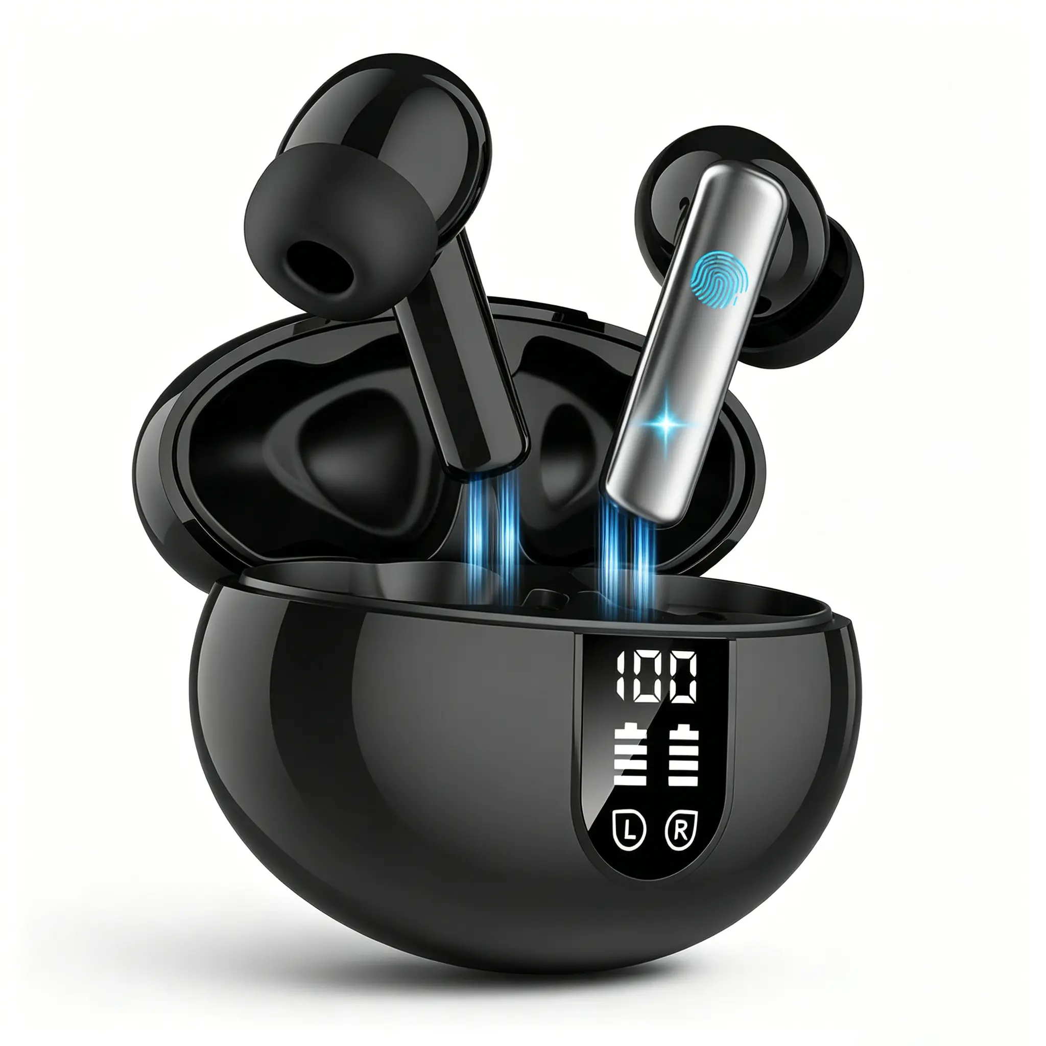 Kncfoeb Bluetooth Headphones True Wireless Earbuds 35H Playback LED Power Display Earphones with Wireless Charging Case IPX5 Waterproof in-Ear Ear buds with Mic for TV Smart Phone Laptop Computer Sports Water Resistant Earphones Black Audio Chargeable